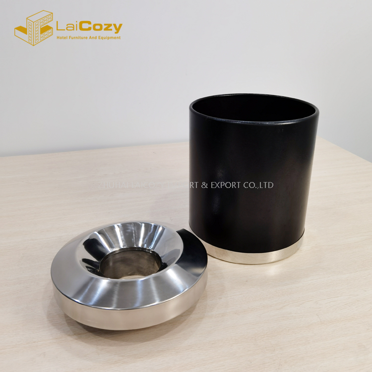 Cubo de basura de metal interior ignífugo para habitación de hotel con tapa