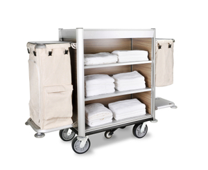 Carro de limpieza de habitaciones de hotel de 5 estrellas, carrito de mucama de aluminio para limpieza