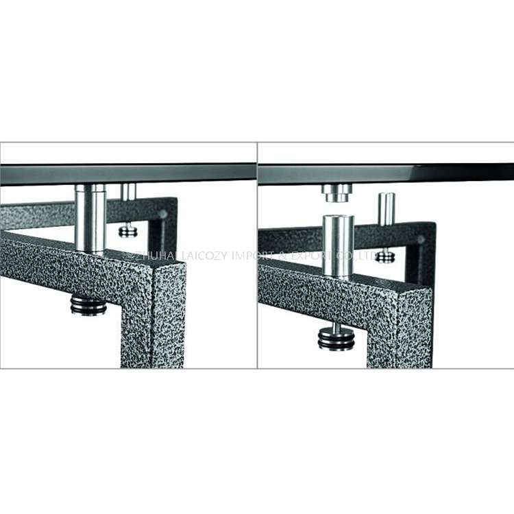 Mesa de buffet rectangular de vidrio templado con marco de acero para exhibición de restaurante de hotel personalizado de fábrica