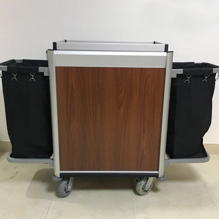 Carro de limpieza de servicio de limpieza de aluminio para lavandería de hotel con puerta