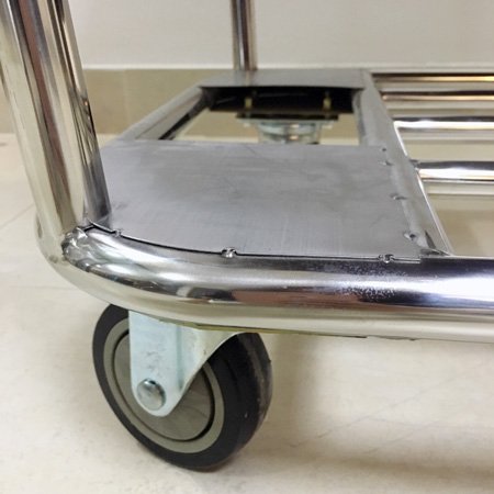 Carro de lavandería de acero inoxidable con ruedas para limpieza de hoteles