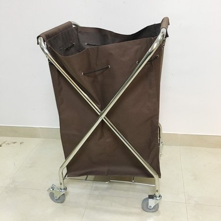 Carrito de lavandería con estructura de acero inoxidable y ruedas para hotel con bolsa para ropa de cama