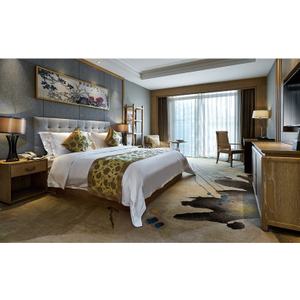 Muebles de cama de hotel comercial de chapa de madera maciza
