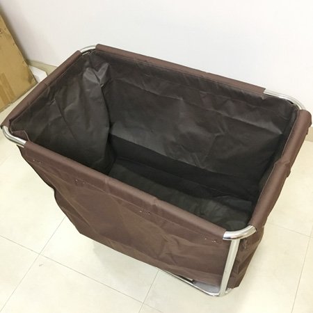 Carro de lavandería de acero inoxidable con ruedas para limpieza de hoteles