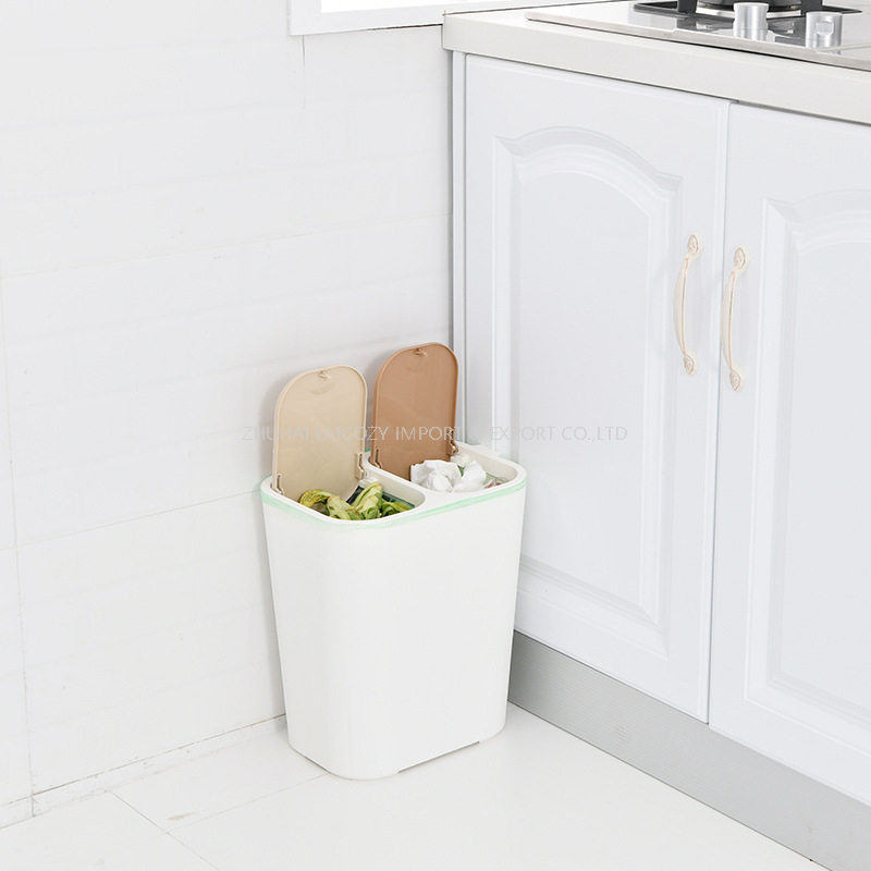 Cubo de basura para dormitorio, cubo de basura clasificado de plástico para baño, cubo de basura para prensa de separación seca y húmeda para cocina